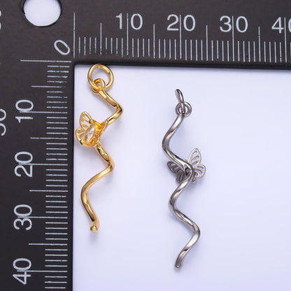 24K Gold Filled Marquise CZ Butterfly Curl Charm in Gold &amp; Silver | W448