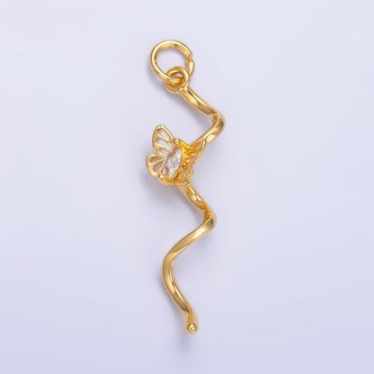 24K Gold Filled Marquise CZ Butterfly Curl Charm in Gold &amp; Silver | W448