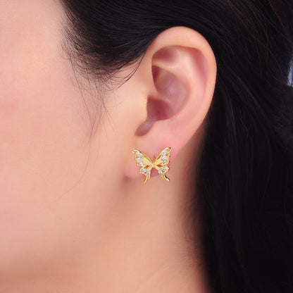 24K Gold Filled Marquise CZ Butterfly Stud Earrings | AB985