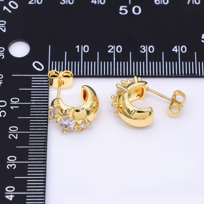 24K Gold Filled Marquise Round Cluster CZ C-Shaped Hoop Earrings | T227