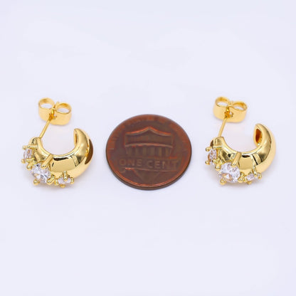 24K Gold Filled Marquise Round Cluster CZ C-Shaped Hoop Earrings | T227