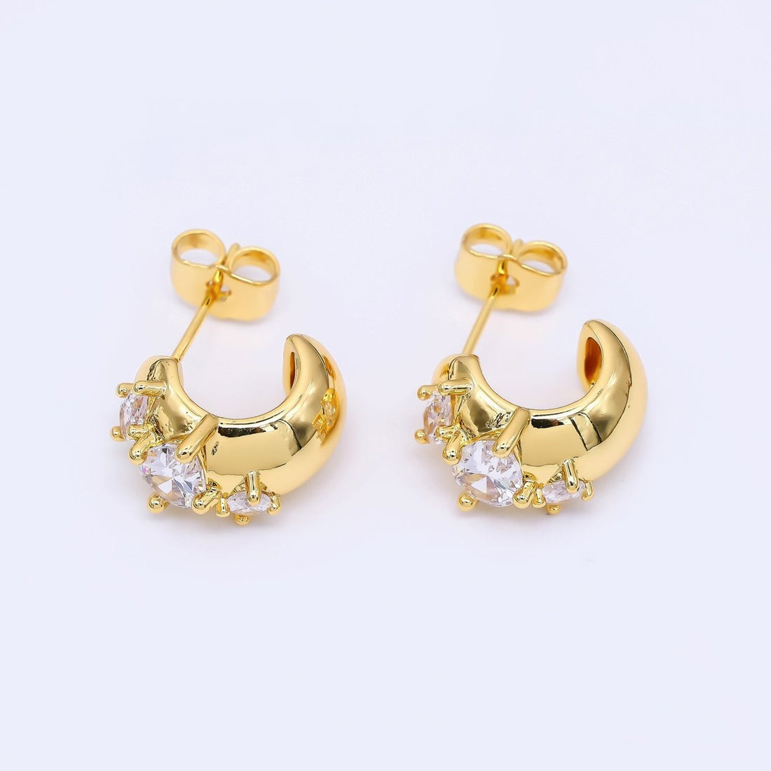 24K Gold Filled Marquise Round Cluster CZ C-Shaped Hoop Earrings | T227