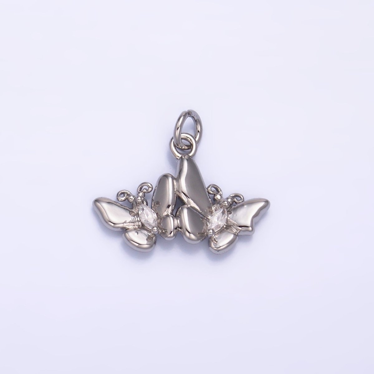 24K Gold Filled 12mm Marquise CZ Double Butterfly Mariposa Charm in Gold &amp; Silver | W828