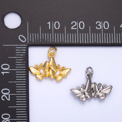 24K Gold Filled 12mm Marquise CZ Double Butterfly Mariposa Charm in Gold &amp; Silver | W828