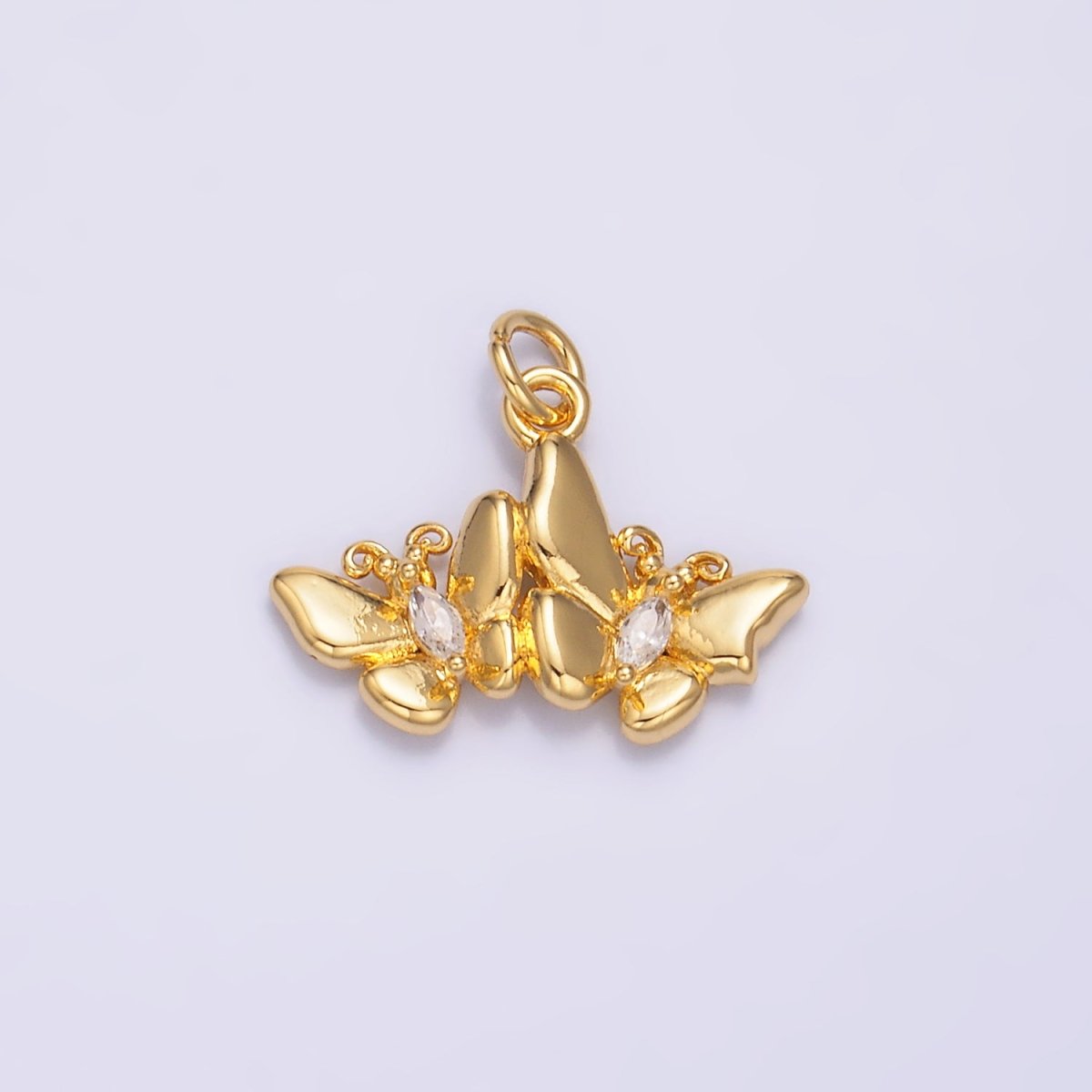 24K Gold Filled 12mm Marquise CZ Double Butterfly Mariposa Charm in Gold &amp; Silver | W828