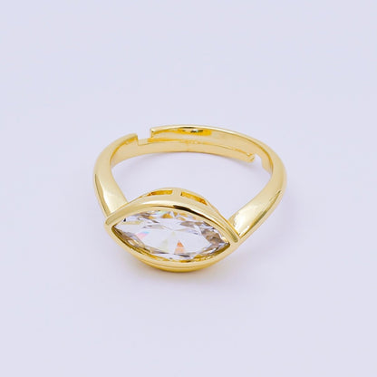 24K Gold Filled Clear Marquise CZ Eye-Like Solitaire Adjustable Ring | O1456