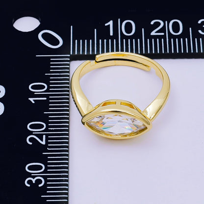 24K Gold Filled Clear Marquise CZ Eye-Like Solitaire Adjustable Ring | O1456