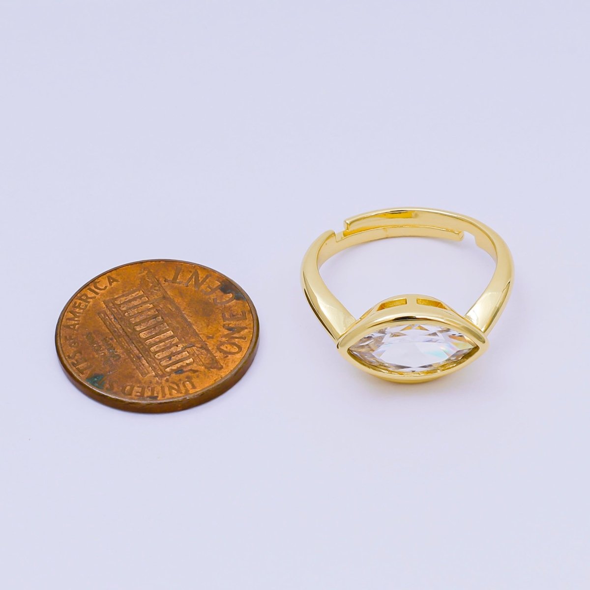 24K Gold Filled Clear Marquise CZ Eye-Like Solitaire Adjustable Ring | O1456