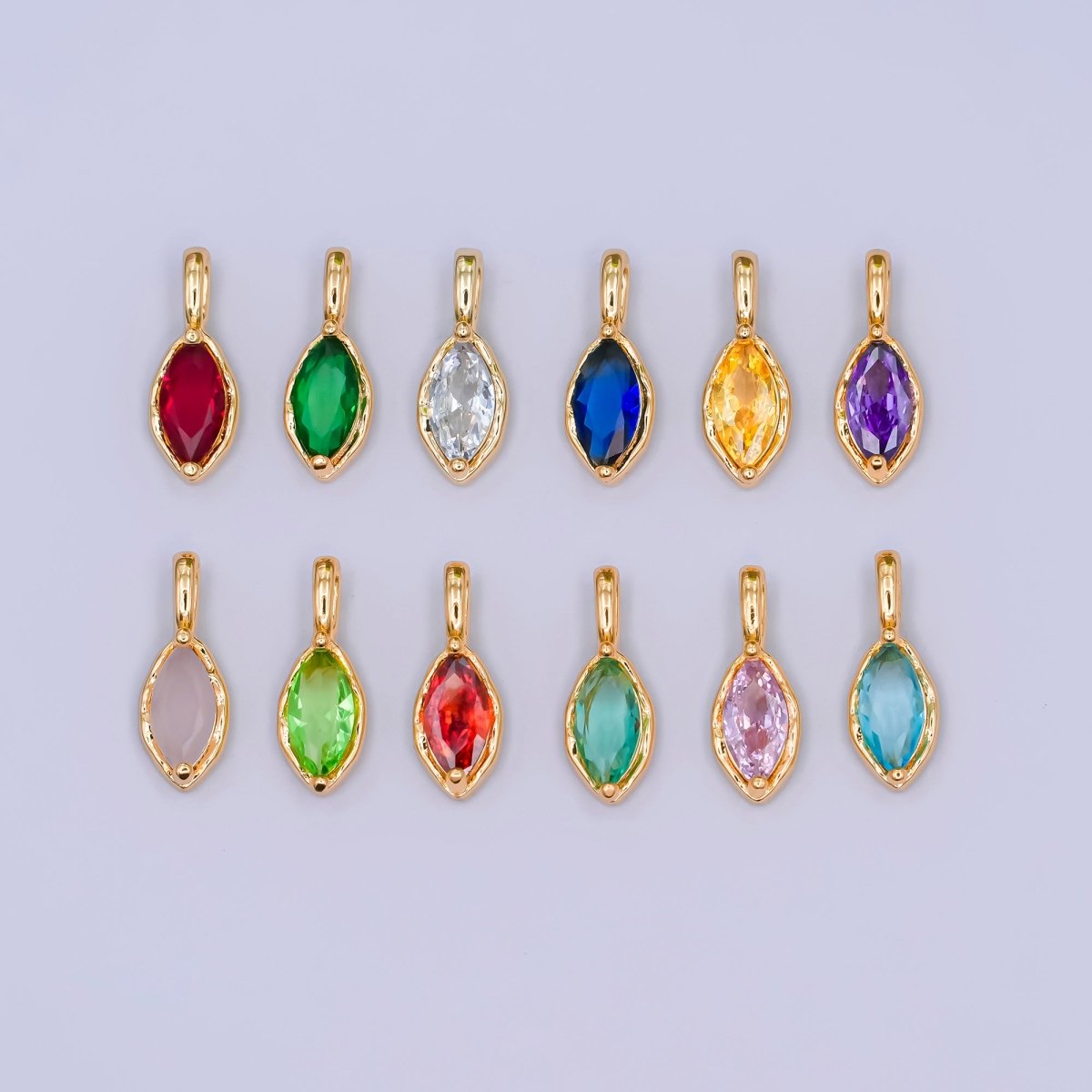24K Gold Filled Marquise CZ Molten Bezel Personalized Birthstone Pendant | AA1472 - AA1477