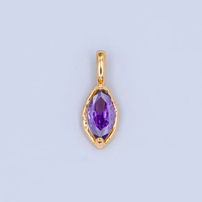 24K Gold Filled Marquise CZ Molten Bezel Personalized Birthstone Pendant | AA1472 - AA1477