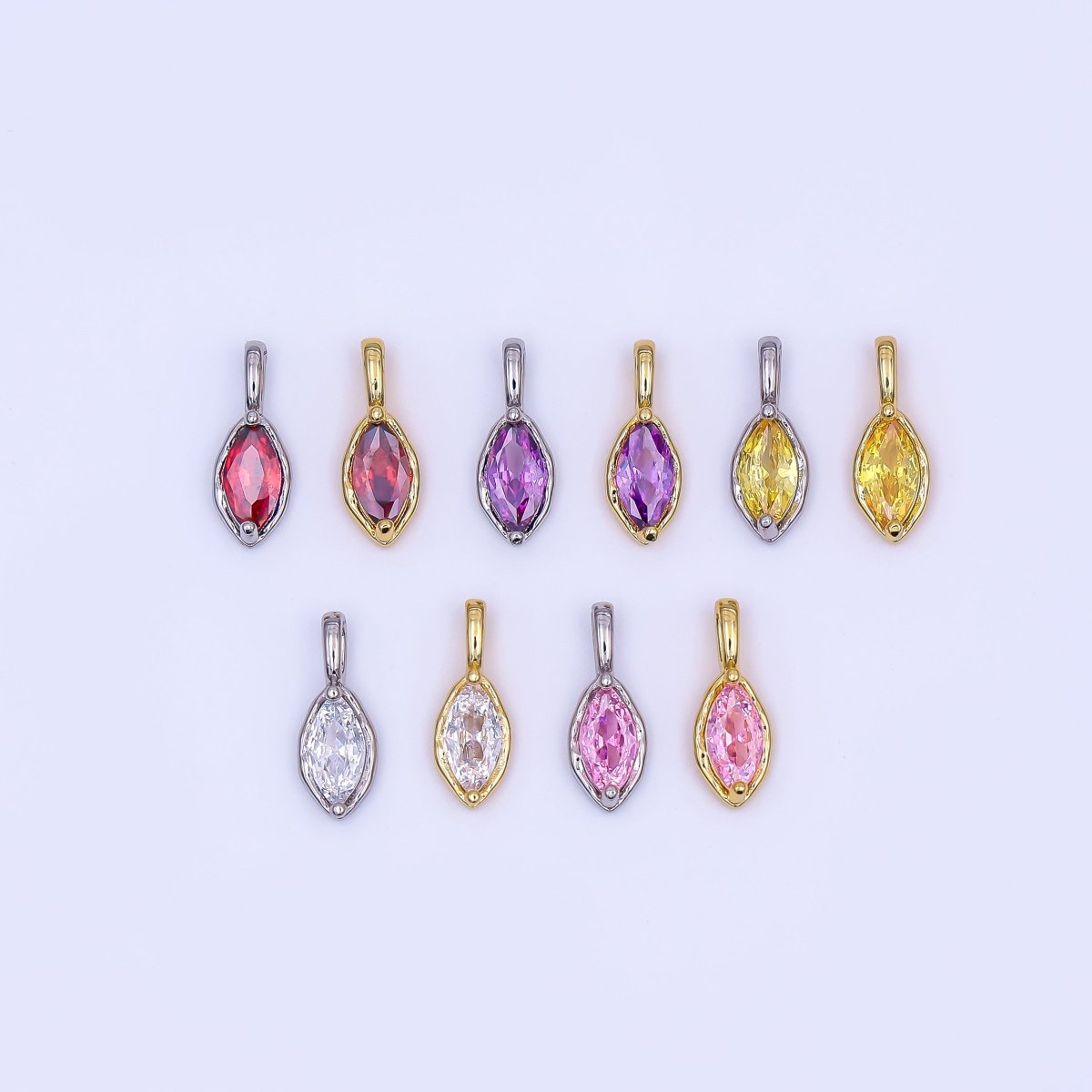 24K Gold Filled Marquise CZ Molten Bezel Pendant in Gold &amp; Silver | AH433 - AH435