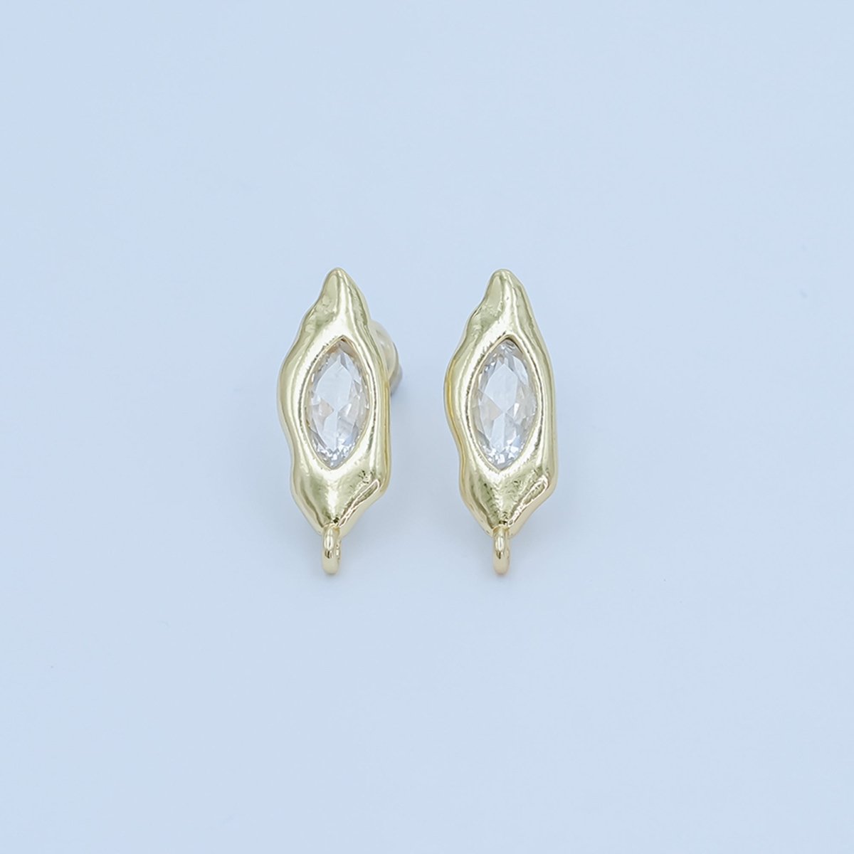 24K Gold Filled Marquise CZ Molten Drop Stud Earring Findings | Z1134