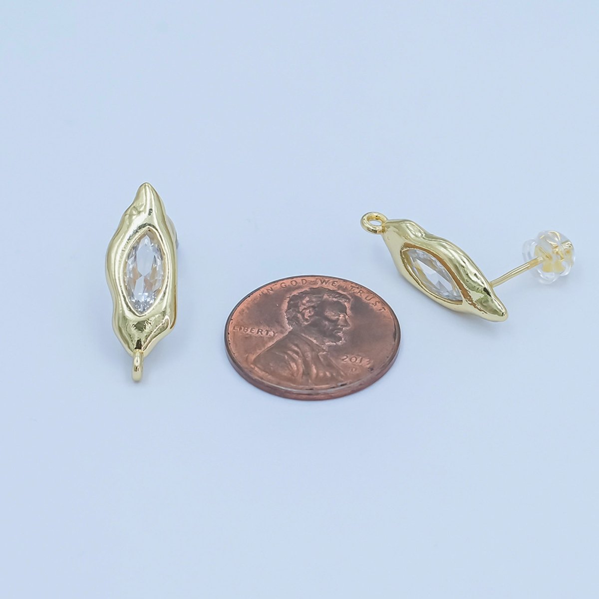 24K Gold Filled Marquise CZ Molten Drop Stud Earring Findings | Z1134