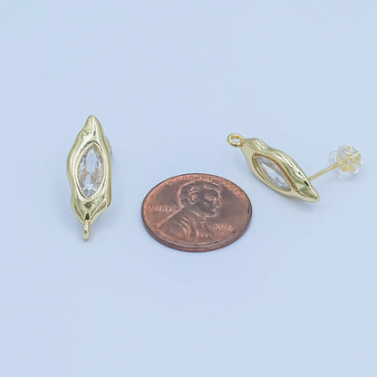 24K Gold Filled Marquise CZ Molten Drop Stud Earring Findings | Z1134