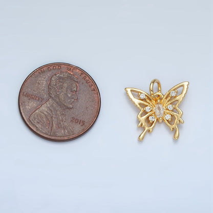 24K Gold Filled Marquise CZ Open Molten Drip Butterfly Charm | M017