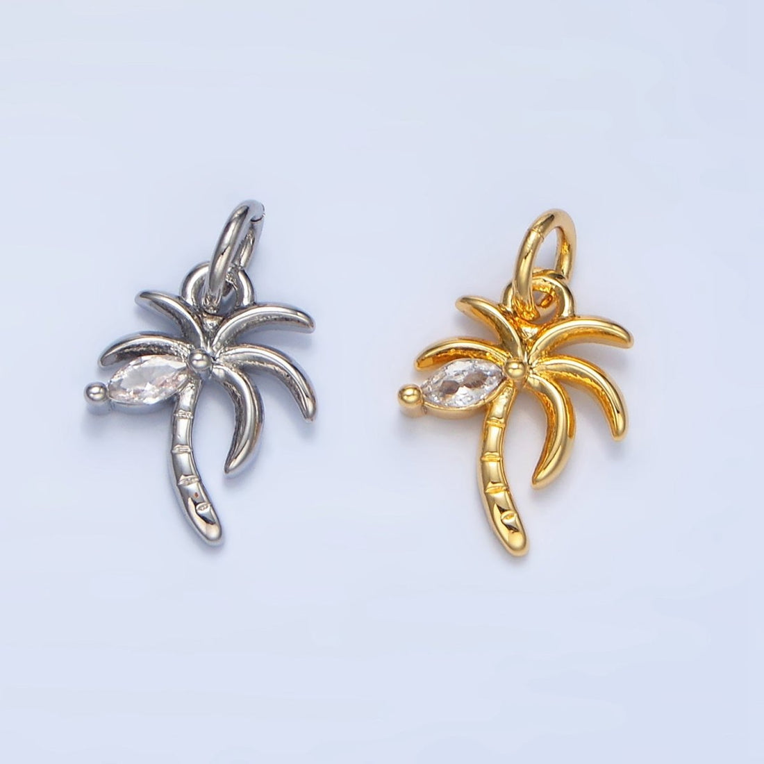 24K Gold Filled Marquise CZ Palm Tree Mini Charm in Gold &amp; Silver | X859