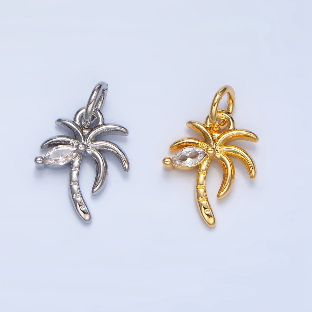 24K Gold Filled Marquise CZ Palm Tree Mini Charm in Gold &amp; Silver | X859