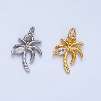 24K Gold Filled Marquise CZ Palm Tree Mini Charm in Gold &amp; Silver | X859