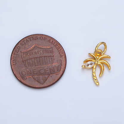 24K Gold Filled Marquise CZ Palm Tree Mini Charm in Gold &amp; Silver | X859