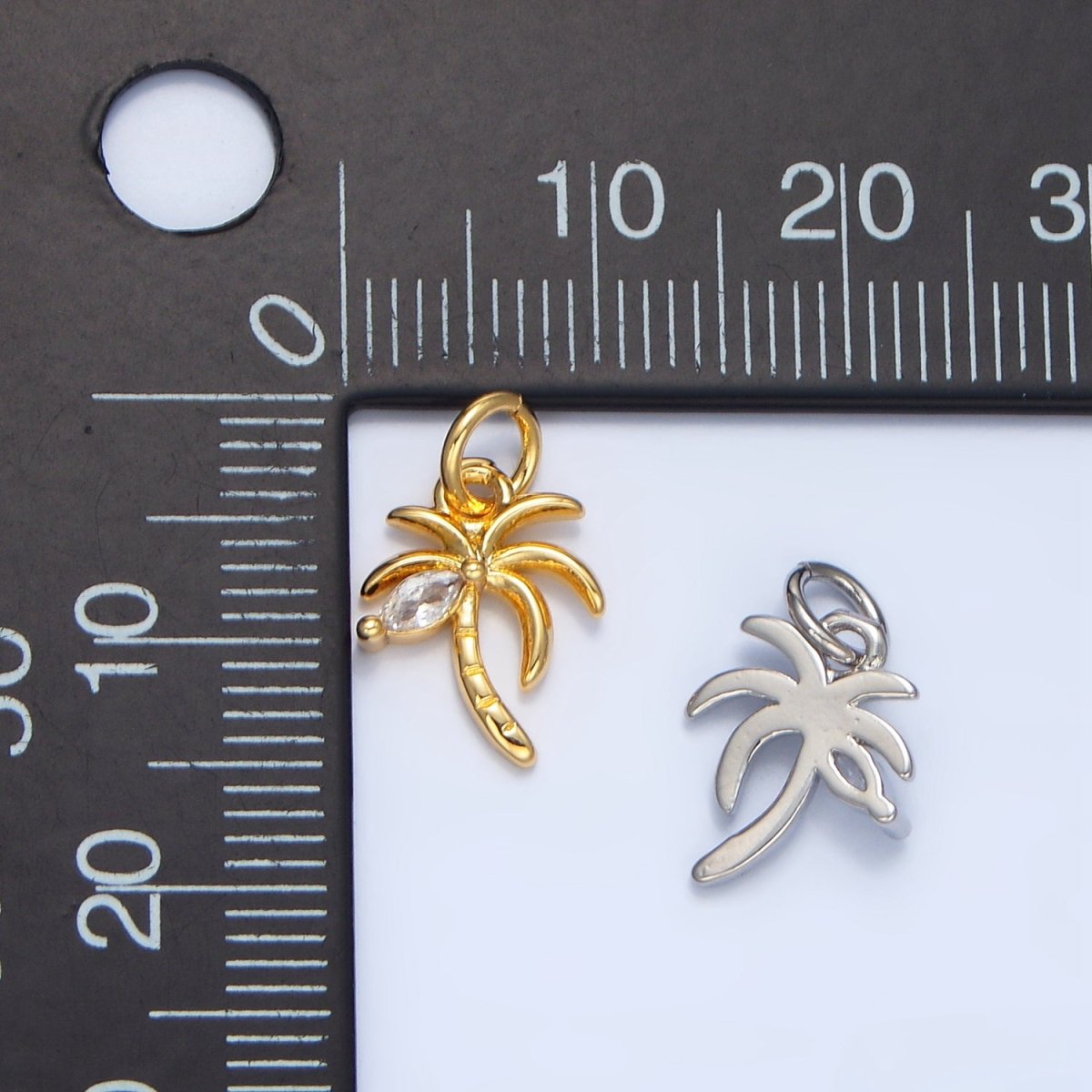 24K Gold Filled Marquise CZ Palm Tree Mini Charm in Gold &amp; Silver | X859