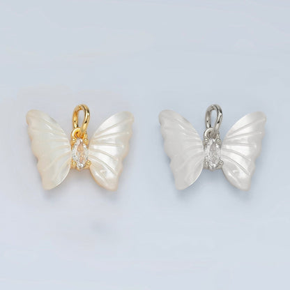 24K Gold Filled Marquise CZ Shell Pearl Butterfly Charm | D666