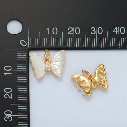 24K Gold Filled Marquise CZ Shell Pearl Butterfly Charm | D666