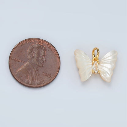 24K Gold Filled Marquise CZ Shell Pearl Butterfly Charm | D666