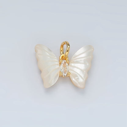 24K Gold Filled Marquise CZ Shell Pearl Butterfly Charm | D666
