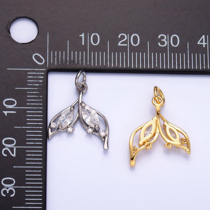24K Gold Filled 18mm Marquise CZ Tail Sea Charm in Gold &amp; Silver | W804