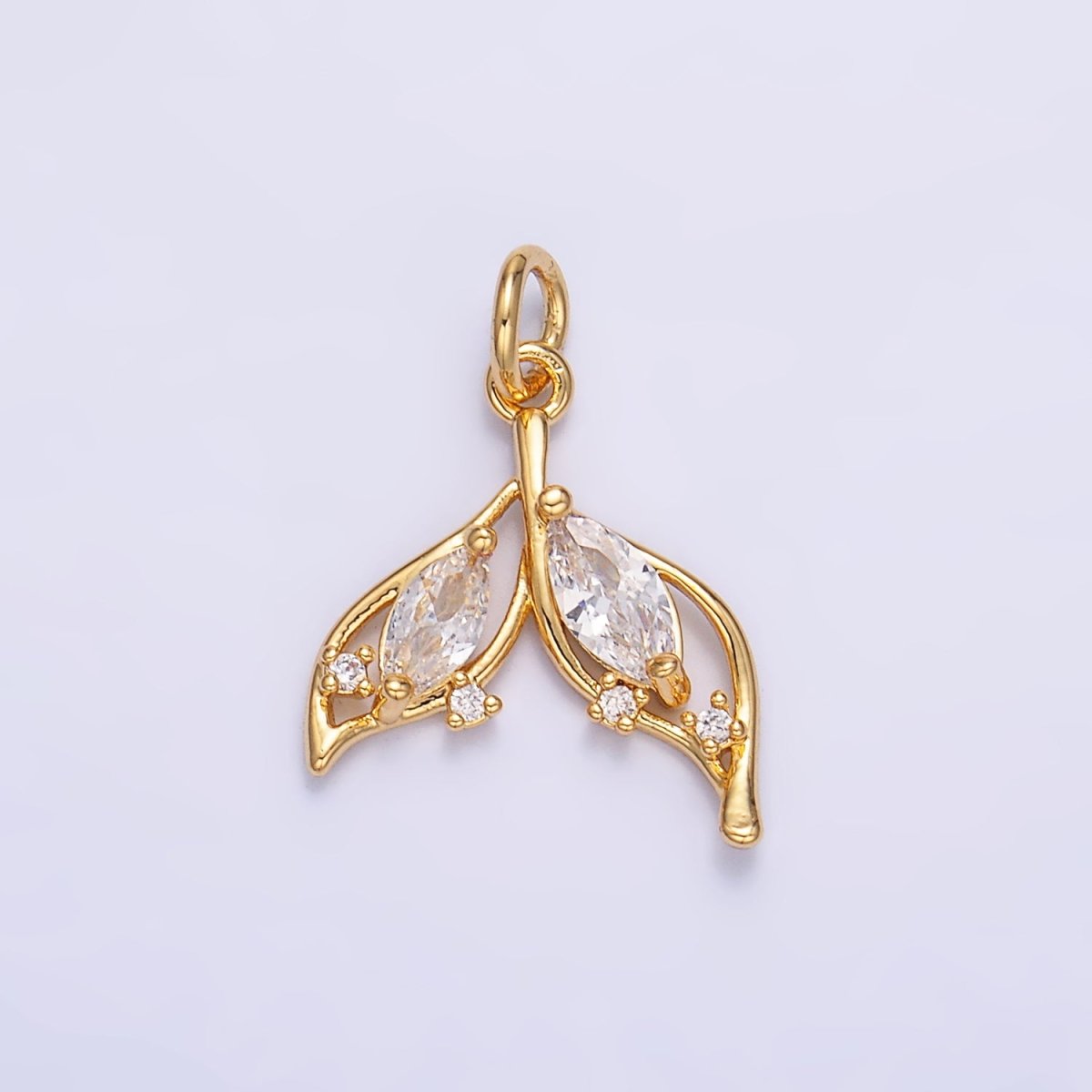 24K Gold Filled 18mm Marquise CZ Tail Sea Charm in Gold &amp; Silver | W804
