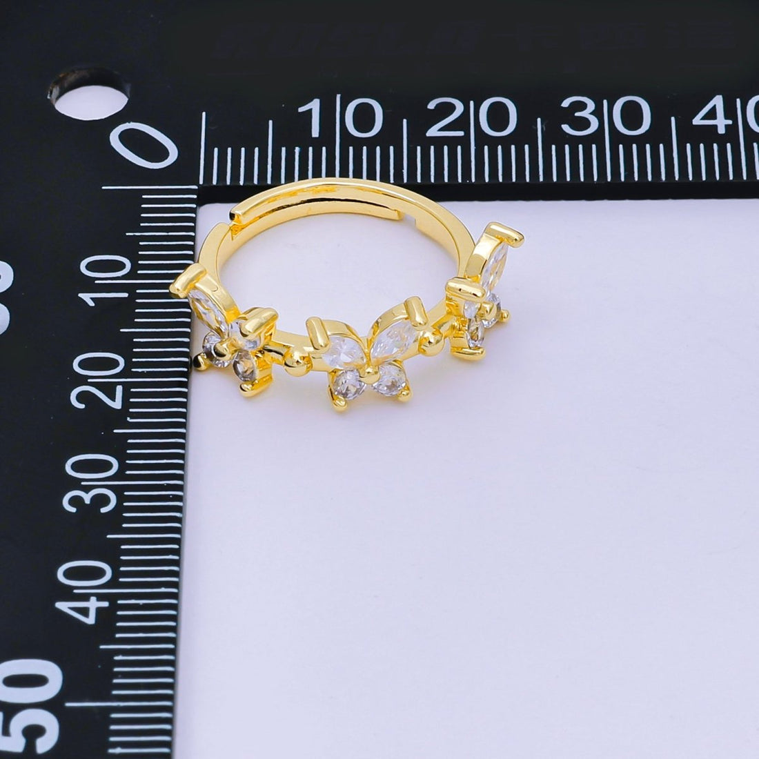 24K Gold Filled Marquise CZ The Trinity Butterfly Animal Adjustable Ring | O-1451
