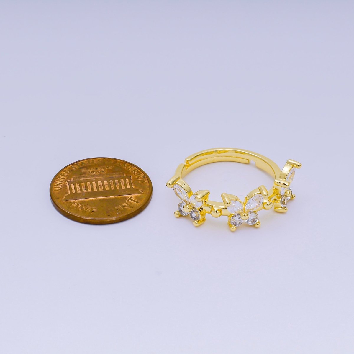 24K Gold Filled Marquise CZ The Trinity Butterfly Animal Adjustable Ring | O-1451