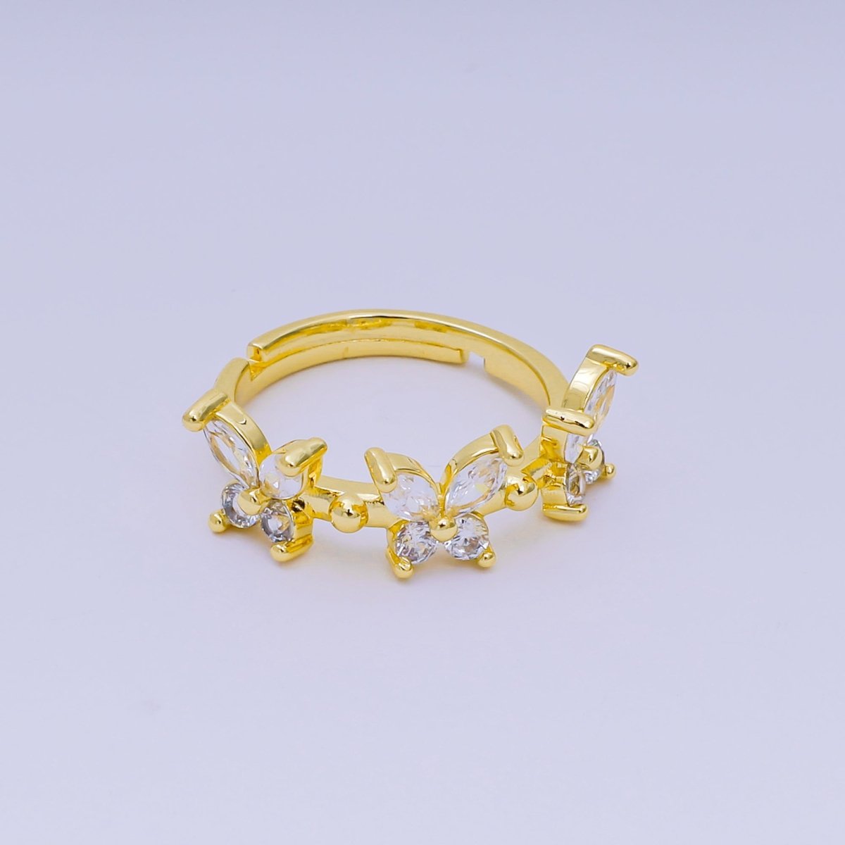 24K Gold Filled Marquise CZ The Trinity Butterfly Animal Adjustable Ring | O-1451