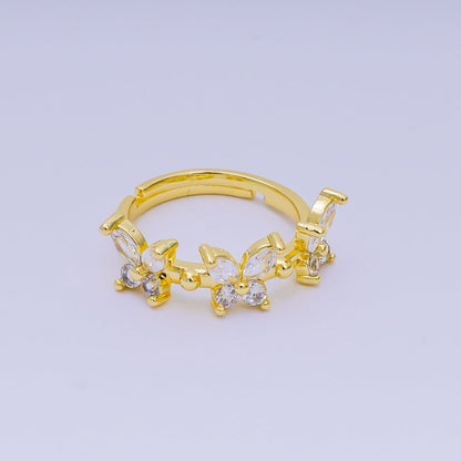 24K Gold Filled Marquise CZ The Trinity Butterfly Animal Adjustable Ring | O-1451