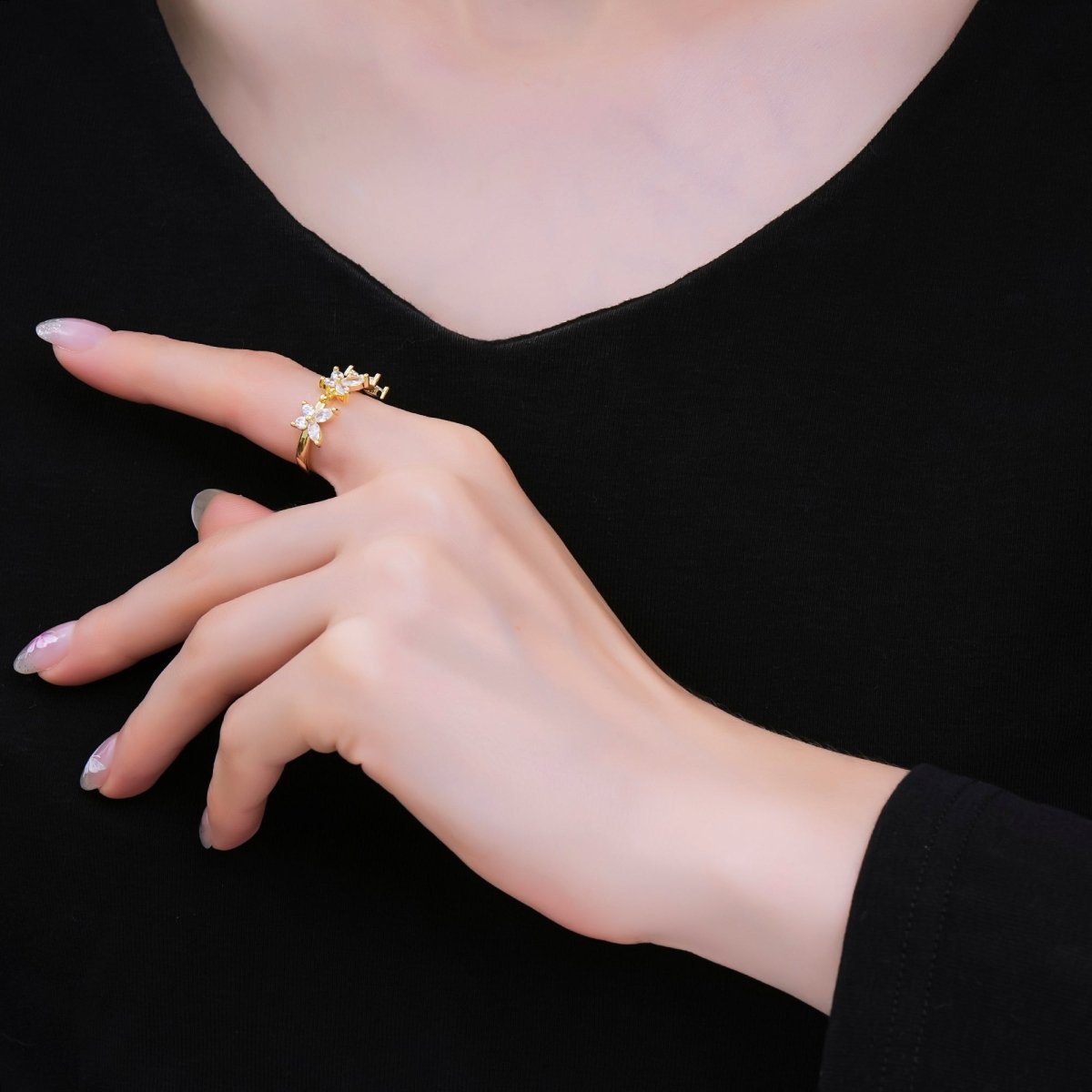 24K Gold Filled Marquise CZ The Trinity Butterfly Animal Adjustable Ring | O-1451