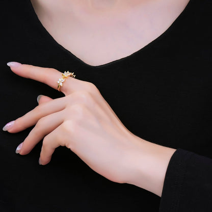 24K Gold Filled Marquise CZ The Trinity Butterfly Animal Adjustable Ring | O-1451
