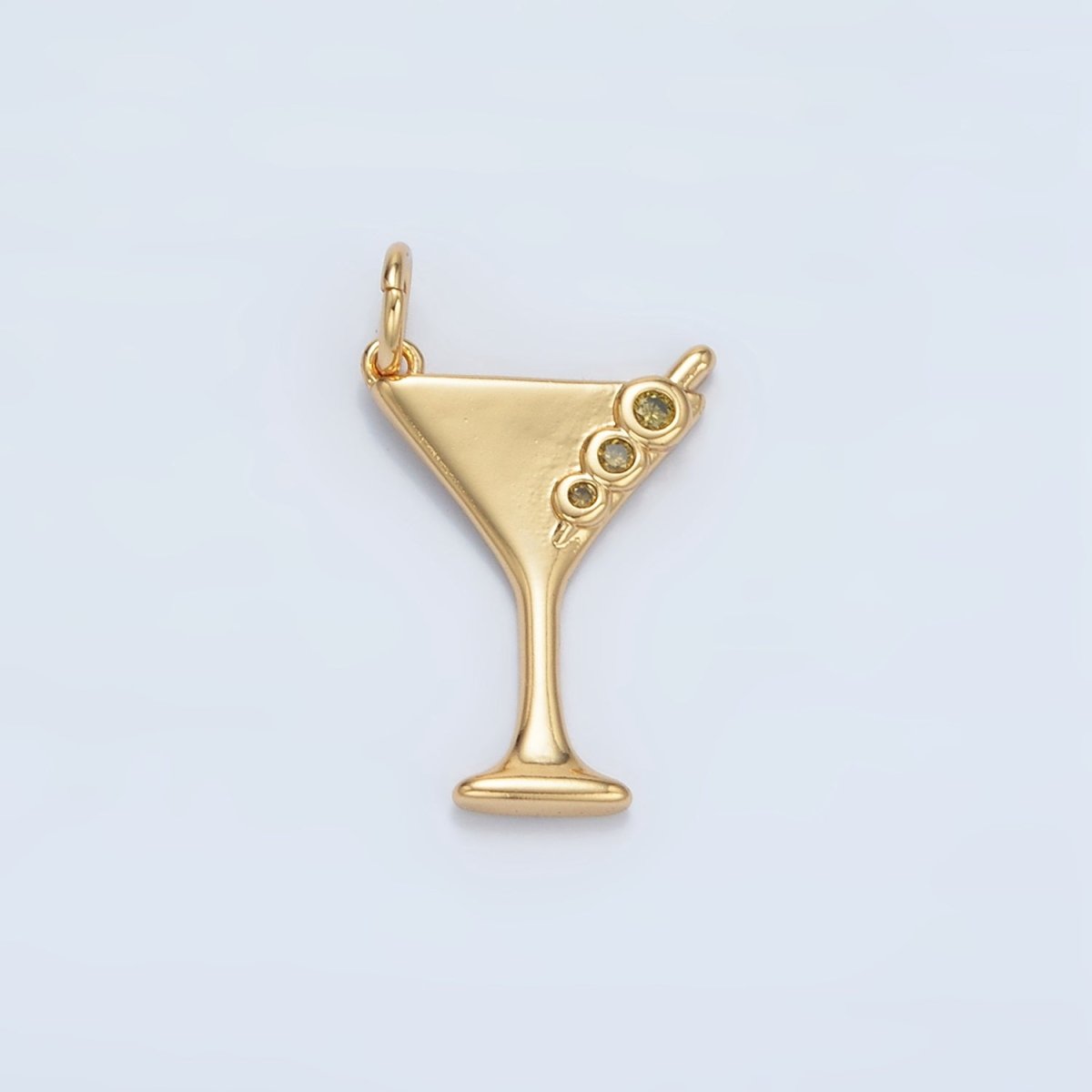24K Gold Filled 18mm Martini Olive Alcohol Drink CZ Mini Charm in Gold &amp; Silver | E311