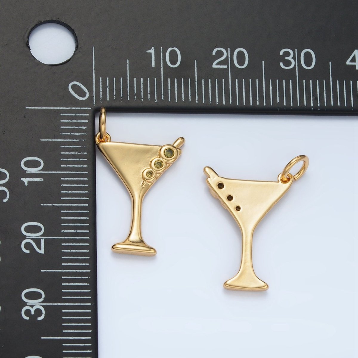 24K Gold Filled 18mm Martini Olive Alcohol Drink CZ Mini Charm in Gold &amp; Silver | E311