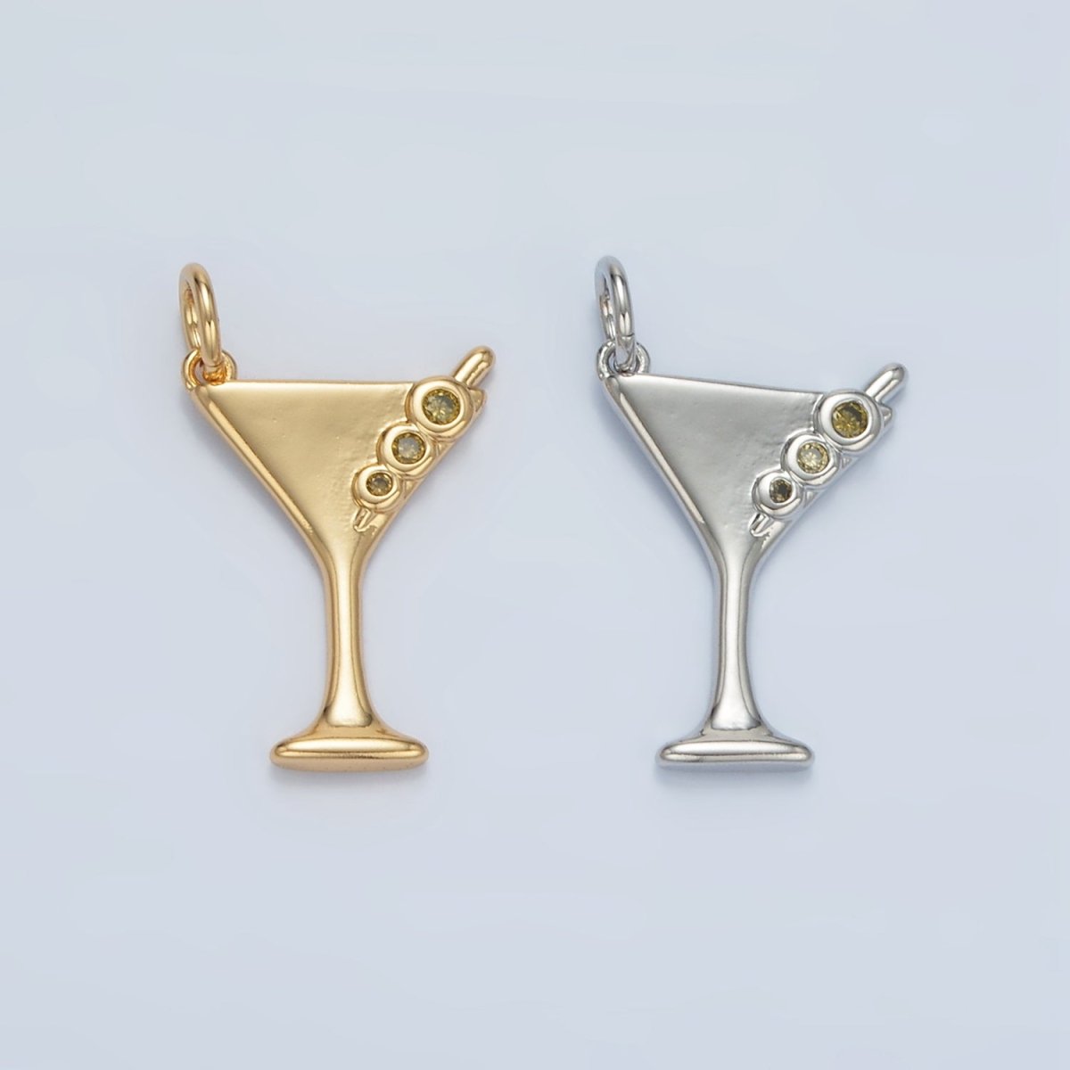 24K Gold Filled 18mm Martini Olive Alcohol Drink CZ Mini Charm in Gold &amp; Silver | E311