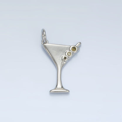 24K Gold Filled 18mm Martini Olive Alcohol Drink CZ Mini Charm in Gold &amp; Silver | E311