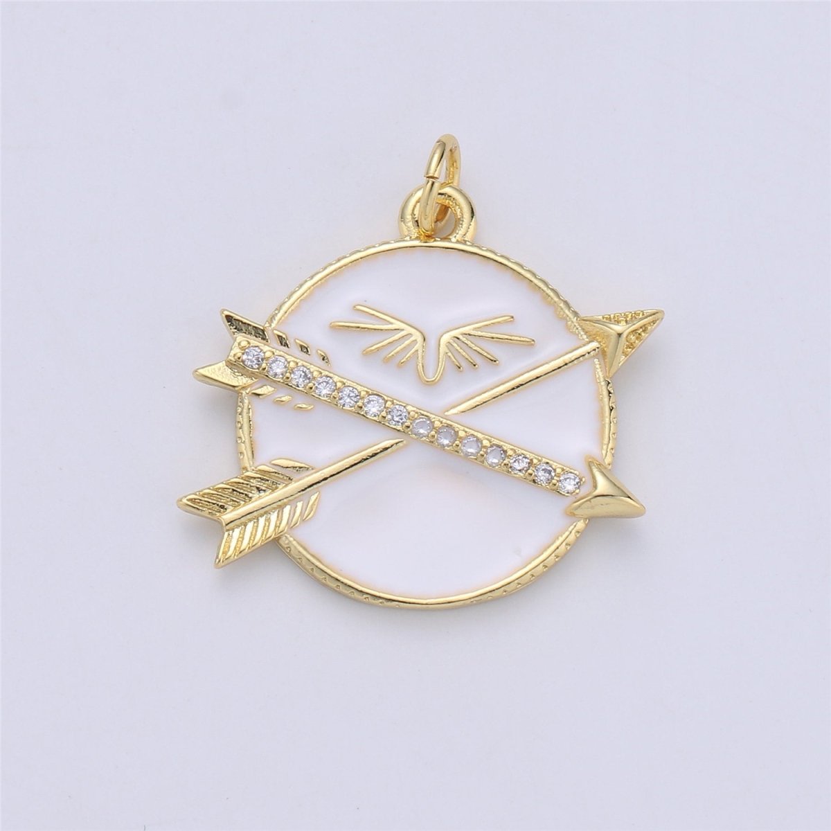 24k Gold Filled Medallion Pendant Black / White Enamel Arrow Necklace Charm for Statement Layer Necklace Component Supply, C-761