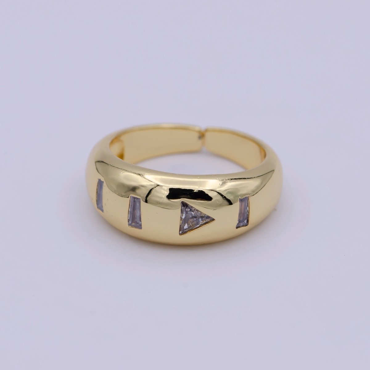 24K Gold Filled Media Icon Adjustable Ring, Pause &amp; Skip Ahead Button with Multicolor/Clear CZ Cubic Zirconia Cuff Ring in Gold &amp; Silver S-312 S-314 U-379 U-380
