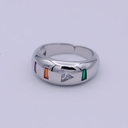 24K Gold Filled Media Icon Adjustable Ring, Pause &amp; Skip Ahead Button with Multicolor/Clear CZ Cubic Zirconia Cuff Ring in Gold &amp; Silver S-312 S-314 U-379 U-380