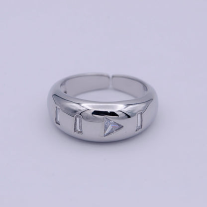 24K Gold Filled Media Icon Adjustable Ring, Pause &amp; Skip Ahead Button with Multicolor/Clear CZ Cubic Zirconia Cuff Ring in Gold &amp; Silver S-312 S-314 U-379 U-380