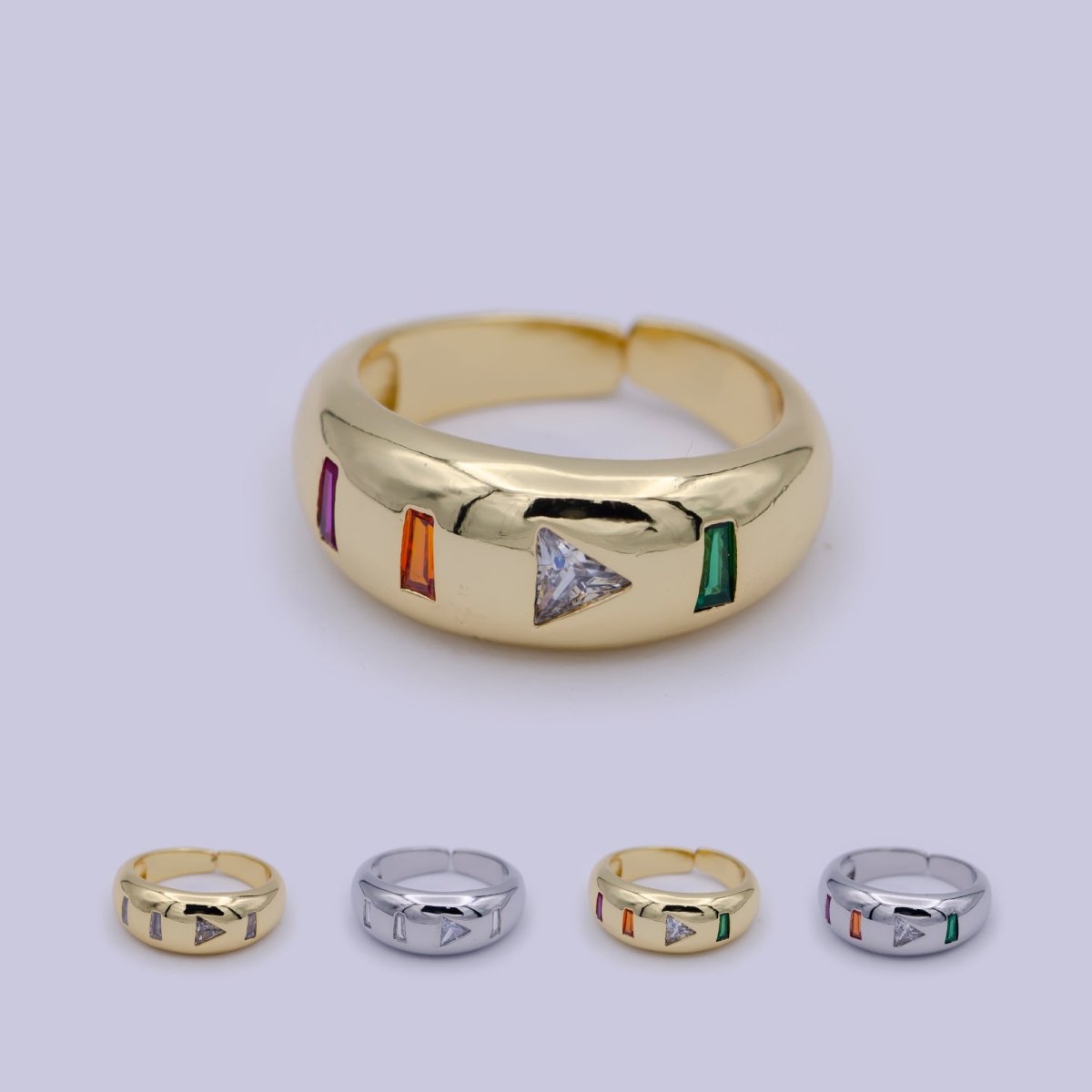 24K Gold Filled Media Icon Adjustable Ring, Pause &amp; Skip Ahead Button with Multicolor/Clear CZ Cubic Zirconia Cuff Ring in Gold &amp; Silver S-312 S-314 U-379 U-380