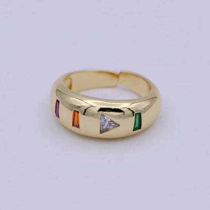 24K Gold Filled Media Icon Adjustable Ring, Pause &amp; Skip Ahead Button with Multicolor/Clear CZ Cubic Zirconia Cuff Ring in Gold &amp; Silver S-312 S-314 U-379 U-380
