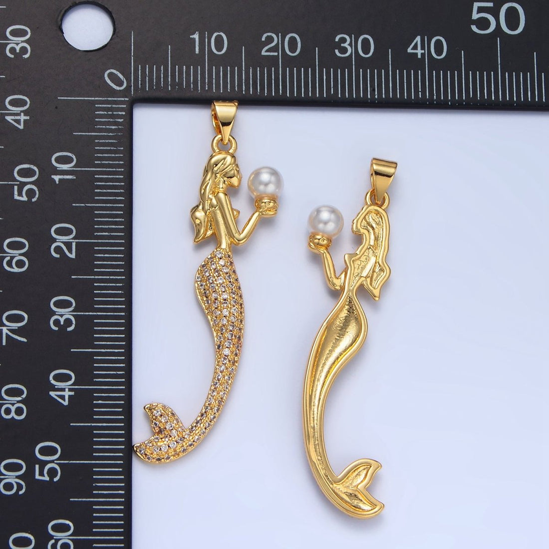 24K Gold Filled Mermaid Shell Pearl Micro Paved CZ Pendant | AA968