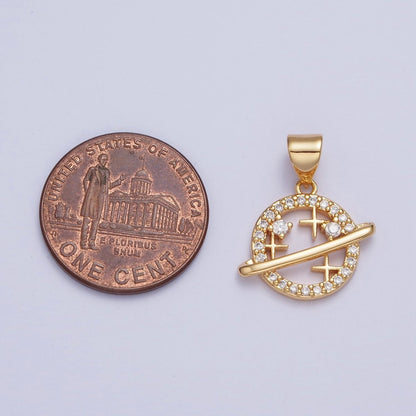 24K Gold Filled Micro Pave Celestial Star Space Planet Pendant For Necklace Making X-438