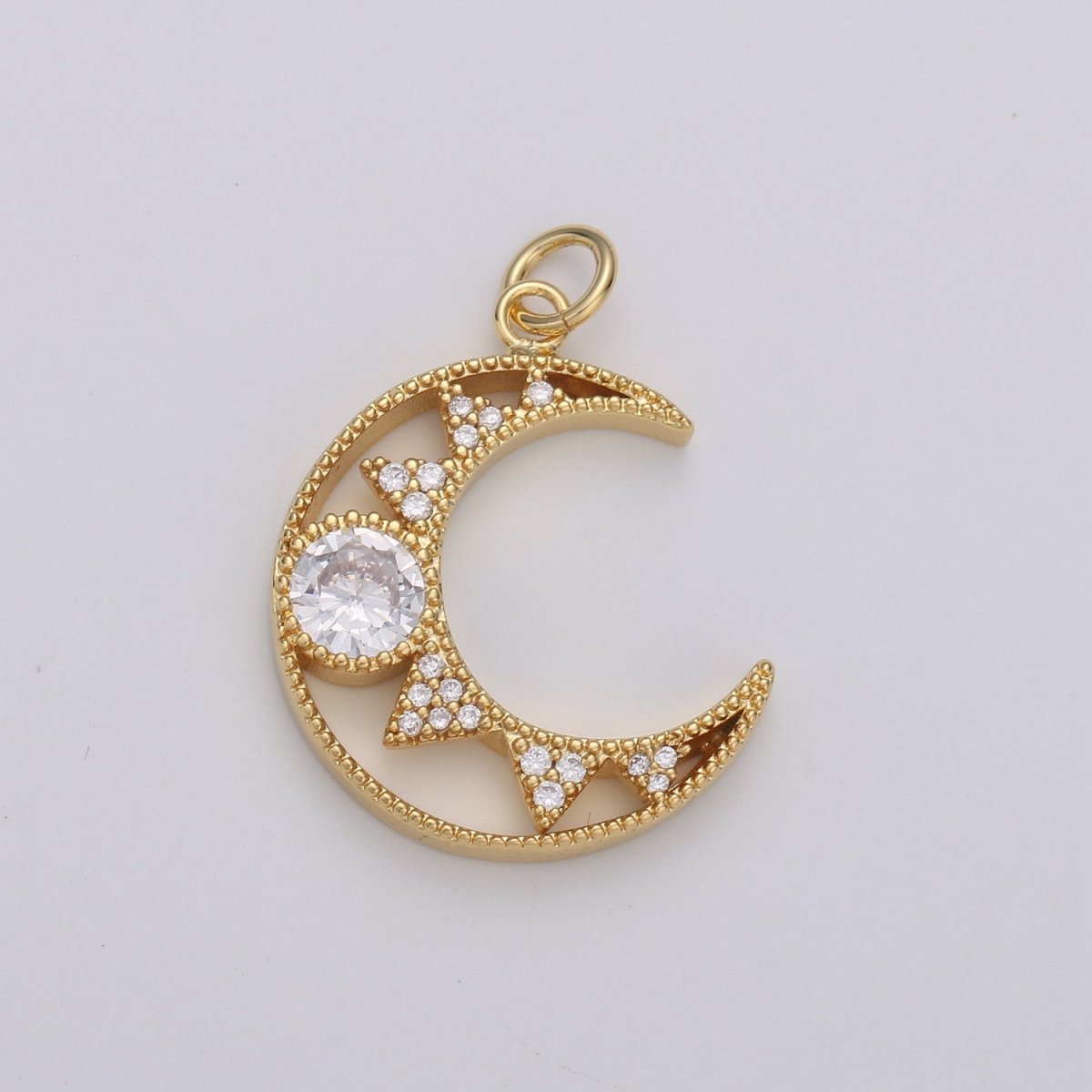 24k Gold Filled Micro Pave Crescent Moon Charm, Cubic Zirconia Moon Pendant Charm, Gold Filled Charm, For DIY Jewelry D-113