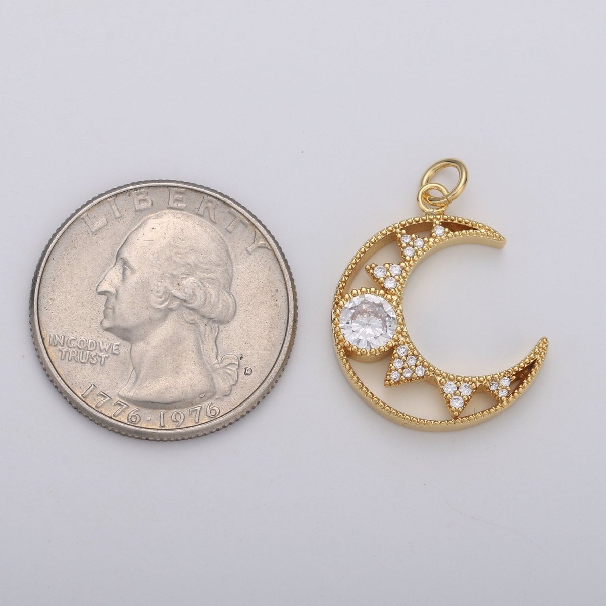 24k Gold Filled Micro Pave Crescent Moon Charm, Cubic Zirconia Moon Pendant Charm, Gold Filled Charm, For DIY Jewelry D-113